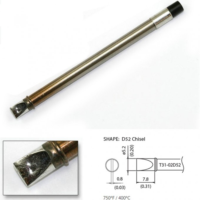 Наконечник HAKKO для станций FX-100 (400℃) T31-02D52 Наконечник HAKKO для станций FX-100 (400℃) T31-02D52