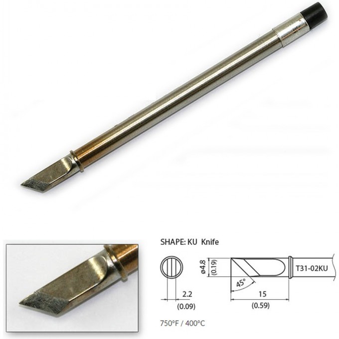 Наконечник HAKKO для станций FX-100 (400℃) T31-02KU Наконечник HAKKO для станций FX-100 (400℃) T31-02KU