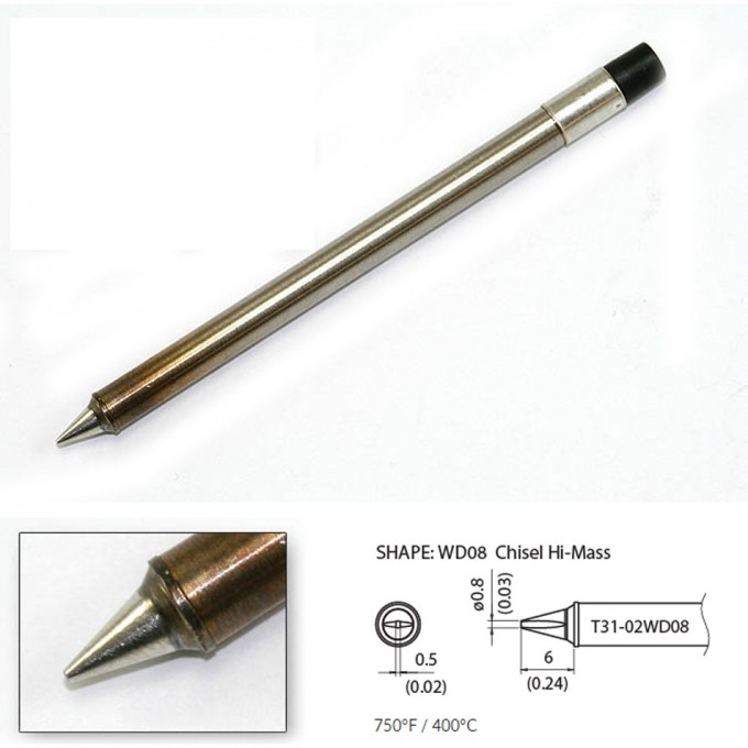 Наконечник HAKKO для станций FX-100 (400℃) T31-02WD08 Наконечник HAKKO для станций FX-100 (400℃) T31-02WD08
