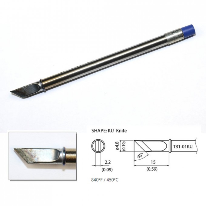Наконечник HAKKO для станций FX-100 (450℃) T31-01KU Наконечник HAKKO для станций FX-100 (450℃) T31-01KU