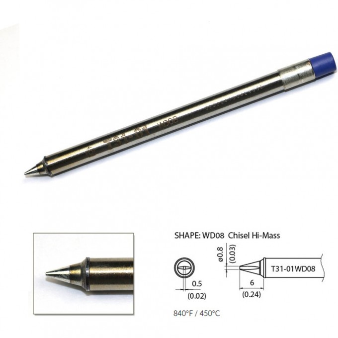 Наконечник HAKKO для станций FX-100 (450℃) T31-01WD08 Наконечник HAKKO для станций FX-100 (450℃) T31-01WD08